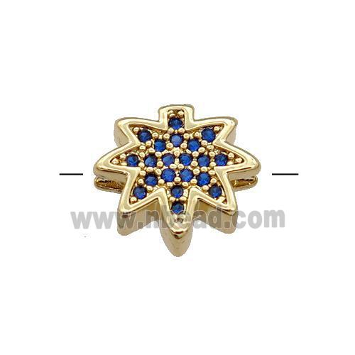 Copper MapleLeaf Beads Pave Blue Zircon Gold Plated