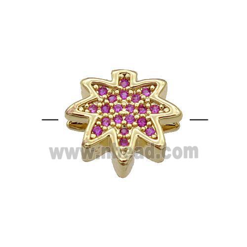 Copper MapleLeaf Beads Pave Hotpink Zircon Gold Plated