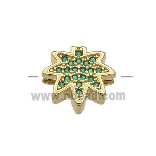 Copper MapleLeaf Beads Pave Green Zircon Gold Plated