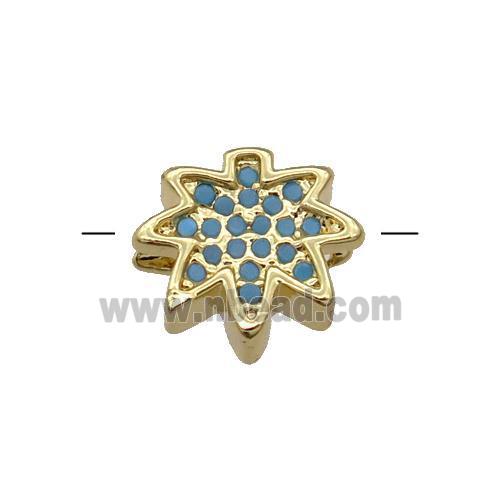 Copper MapleLeaf Beads Pave Turq Zircon Gold Plated