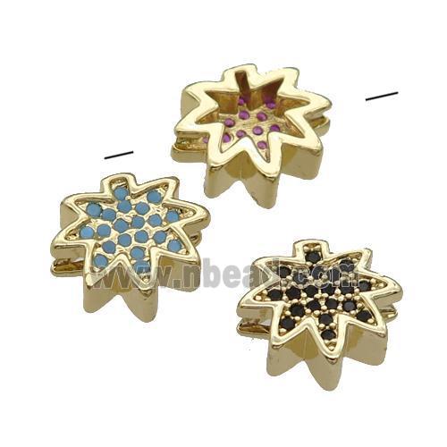 Copper MapleLeaf Beads Pave Zircon Gold Plated Mixed