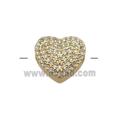 Copper Heart Beads Pave Zircon Gold Plated