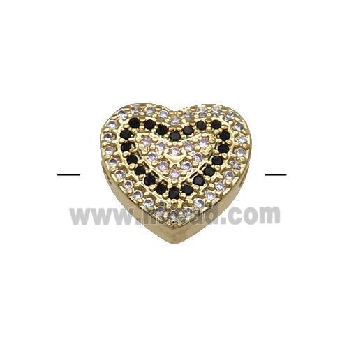 Copper Heart Beads Pave Black Zircon Gold Plated