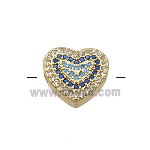 Copper Heart Beads Pave Blue Zircon Gold Plated