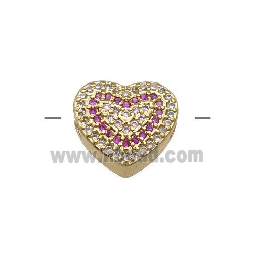 Copper Heart Beads Pave Hotpink Zircon Gold Plated