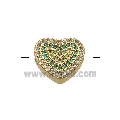 Copper Heart Beads Pave Green Zircon Gold Plated