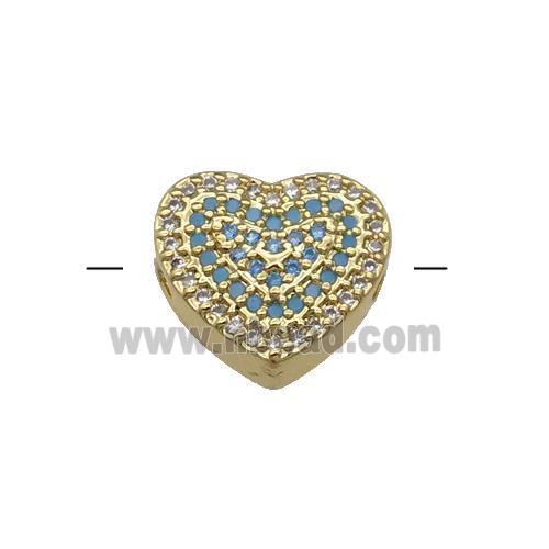 Copper Heart Beads Pave Turq Zircon Gold Plated