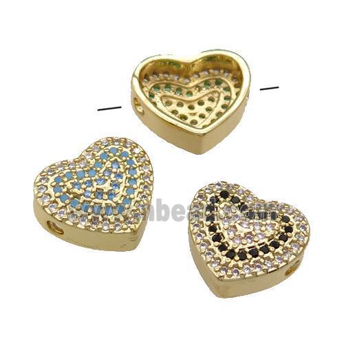 Copper Heart Beads Pave Zircon Gold Plated Mixed