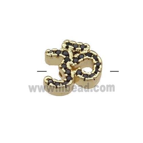 Copper Symbols Hindu Beads Pave Black Zircon Gold Plated