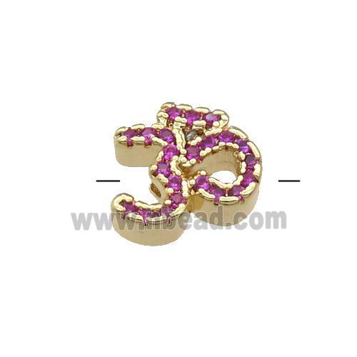 Copper Symbols Hindu Beads Pave Hotpink Zircon Gold Plated