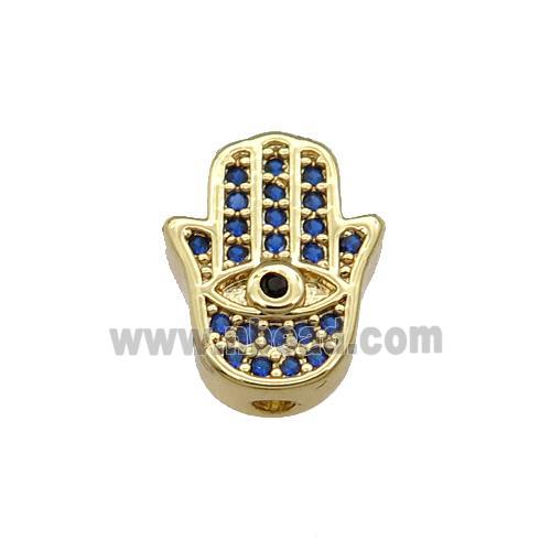 Copper Hamsahand Beads Pave Blue Zircon Gold Plated