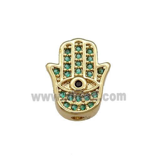 Copper Hamsahand Beads Pave Green Zircon Gold Plated