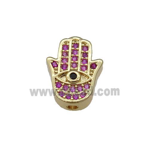 Copper Hamsahand Beads Pave Hotpink Zircon Gold Plated