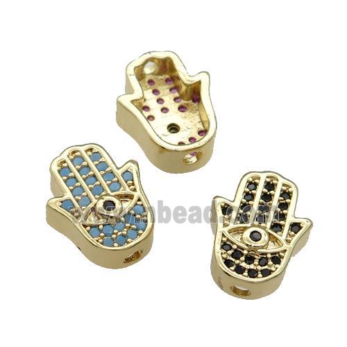 Copper Hamsahand Beads Pave Zircon Gold Plated Mixed