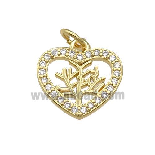 Copper Heart Tree Pendant Pave Zircon Gold Plated