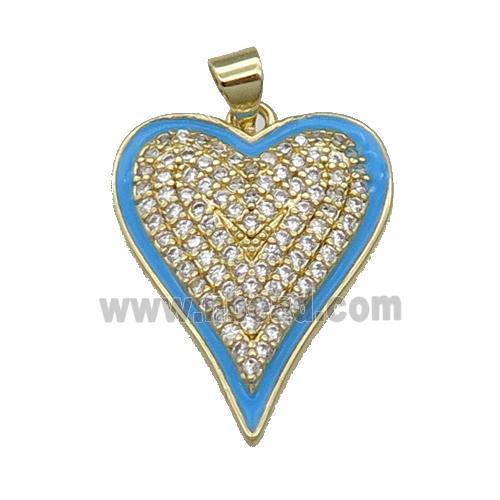 Copper Heart Pendant Pave Zircon Blue Enamel Gold Plated