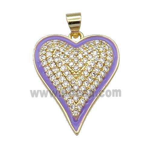 Copper Heart Pendant Pave Zircon Lavender Enamel Gold Plated