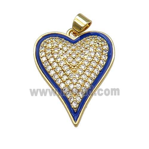 Copper Heart Pendant Pave Zircon LapisBlue Enamel Gold Plated