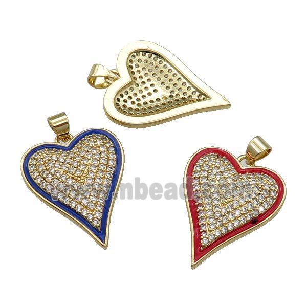 Copper Heart Pendant Pave Zircon Enamel Gold Plated Mixed