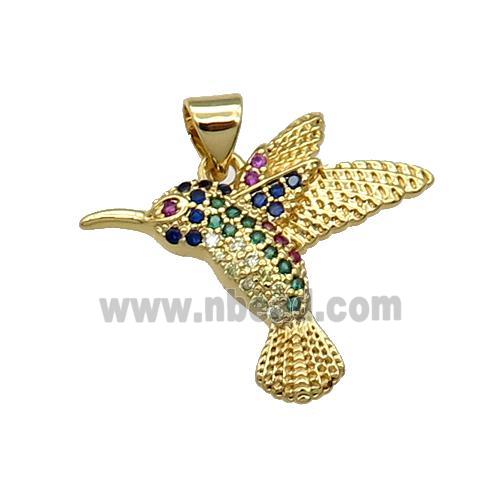 Copper Hummer Bird Pendant Pave Zircon Gold Plated