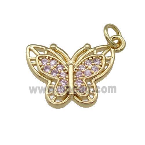 Copper Butterfly Pendant Pave Pink Zircon Gold Plated