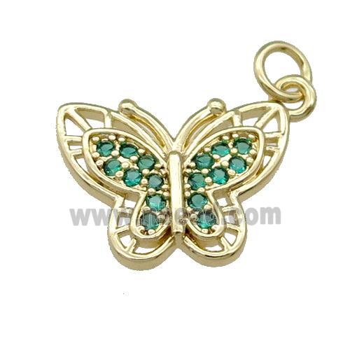 Copper Butterfly Pendant Pave Green Zircon Gold Plated