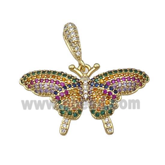 Copper Butterfly Pendant Pave Multi Zircon Gold Plated