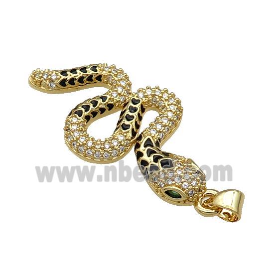 Copper Snake Charm Pendant Pave Zircon Black Enamel Gold Plated