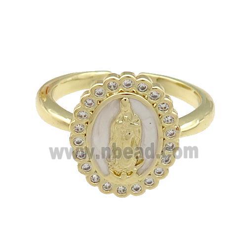 Copper Ring Jesus White Enamel Gold Plated Adjustable