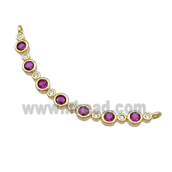 Copper Stick Pendant Pave Hotpink Zircon 2loops Gold Plated