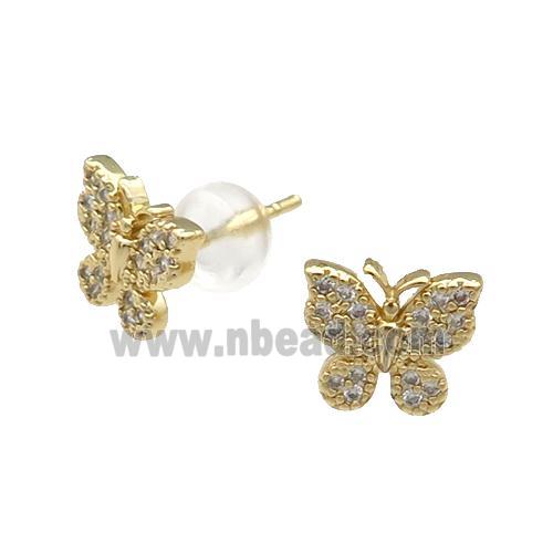 Copper Butterfly Stud Earring Pave Zircon Gold Plated