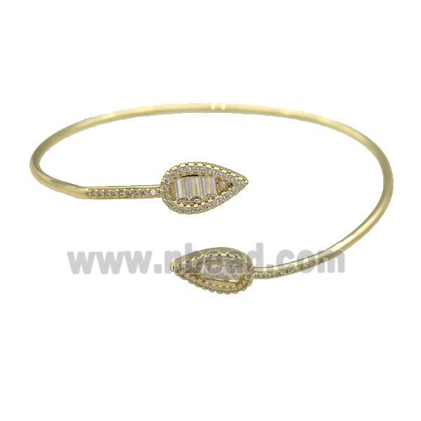 Copper Bangle Pave Zircon Teardrop Gold Plated