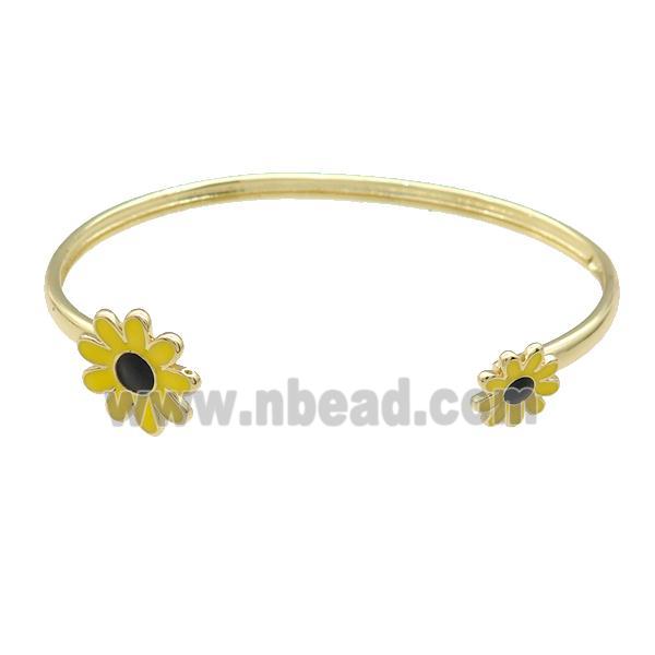 Copper Bangle Yellow Daisy Enamel Flower Gold Plated