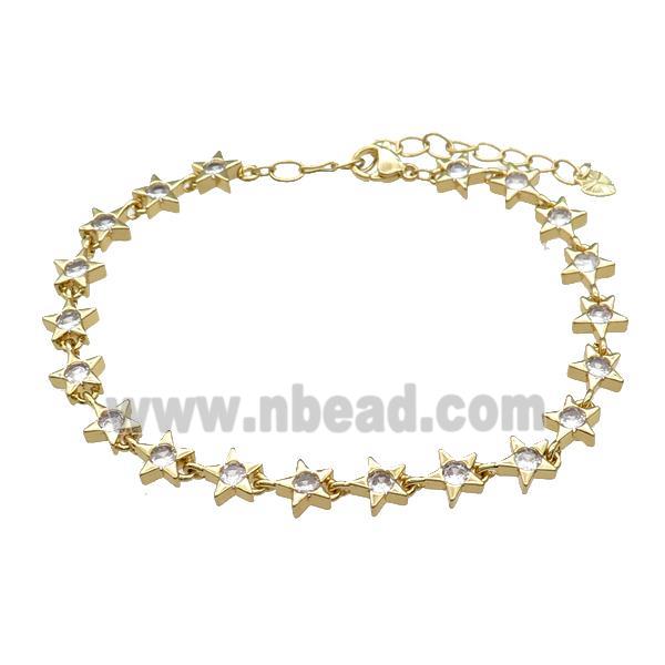 Copper Star Bracelet Pave Zircon Gold Plated