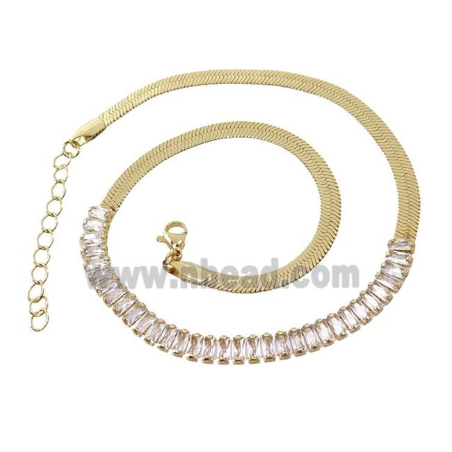 Copper FlatSnake Necklace Pave Zircon Gold Plated