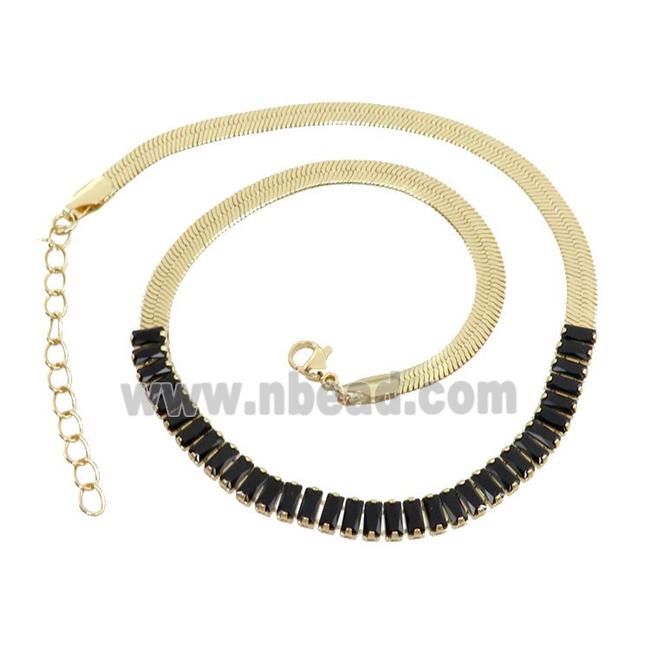 Copper FlatSnake Necklace Pave Black Zircon Gold Plated