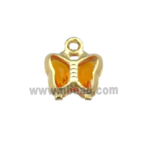 Copper Butterfly Pendant Pave Orange Crystal Gold Plated