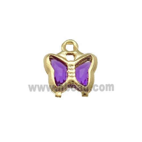 Copper Butterfly Pendant Pave Purple Crystal Gold Plated