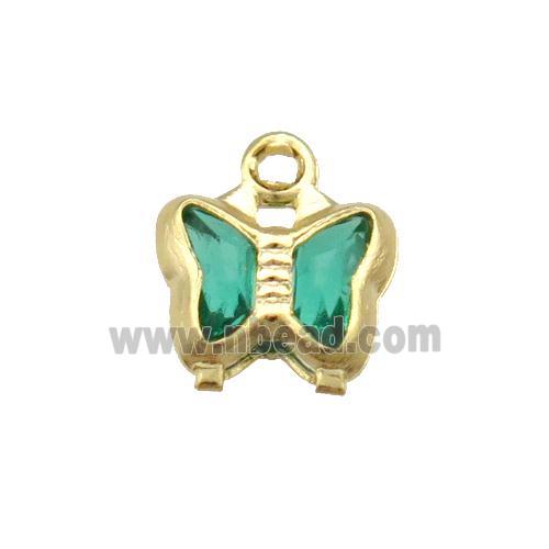 Copper Butterfly Pendant Pave Green Crystal Gold Plated