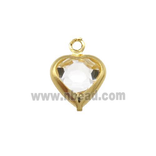Copper Heart Pendant Pave Clear Crystal Gold Plated