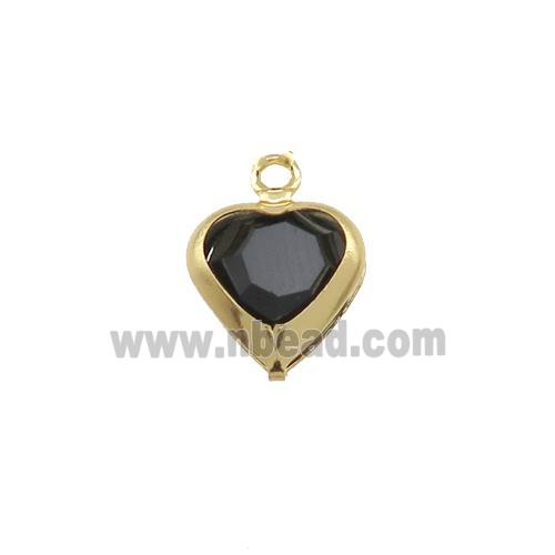 Copper Heart Pendant Pave Black Crystal Gold Plated