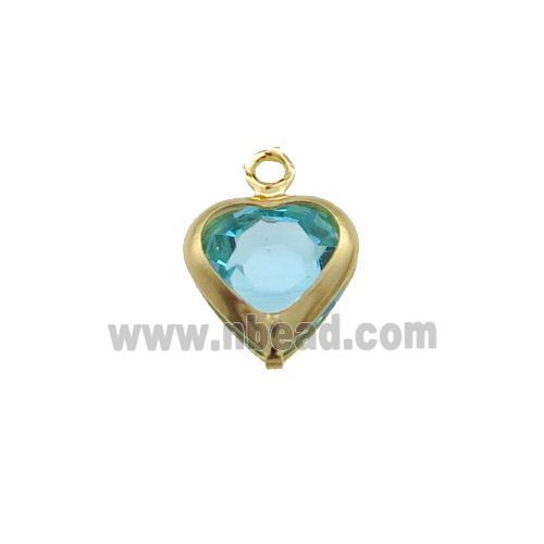 Copper Heart Pendant Pave Aqua Crystal Gold Plated