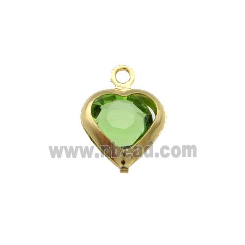 Copper Heart Pendant Pave Green Crystal Gold Plated
