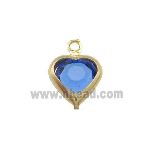 Copper Heart Pendant Pave Blue Crystal Gold Plated