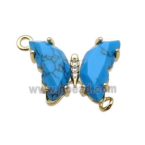 Blue Turquoise Butterfly Connector Dye Gold Plated