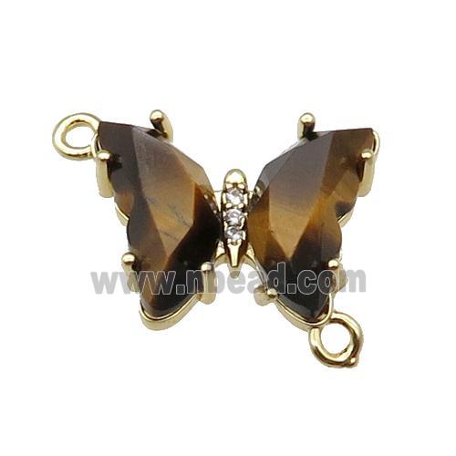 Natural Tiger Eye Butterfly Connector Gold Plated