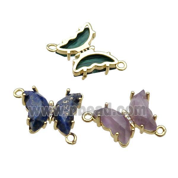 Mixed Gemstone Butterfly Connector Gold Plated