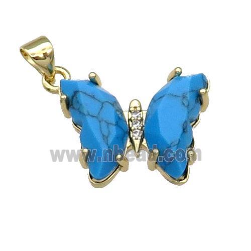 Blue Turquoise Butterfly Pendant Dye Gold Plated