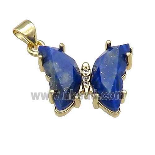 Blue Lapis Lazuli Butterfly Pendant Gold Plated