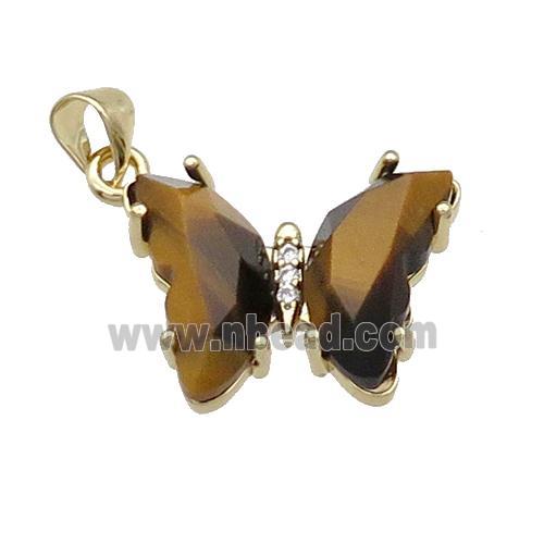 Yellow Tiger Eye Butterfly Pendant Gold Plated